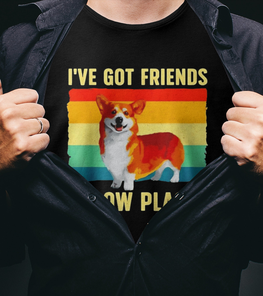 Corgi I've Got Friends In Low Places Vintage Rainbow T-Shirt