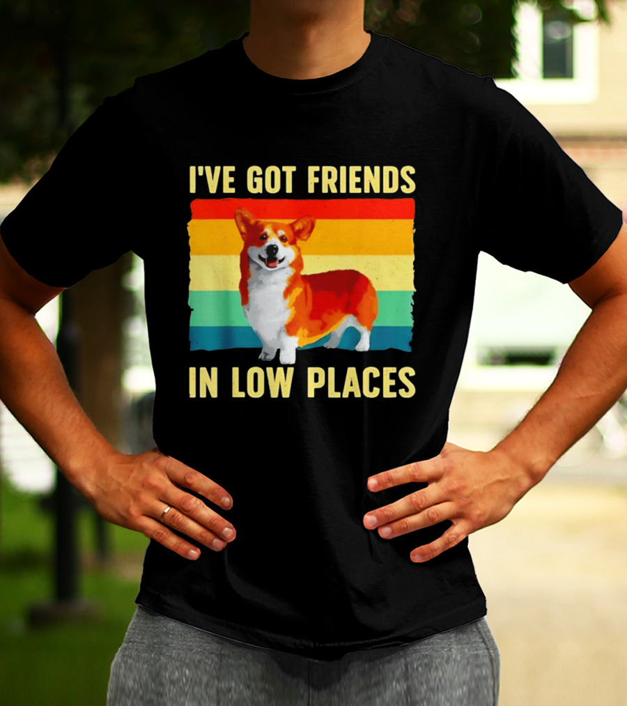 Corgi I've Got Friends In Low Places Vintage Rainbow T-Shirt