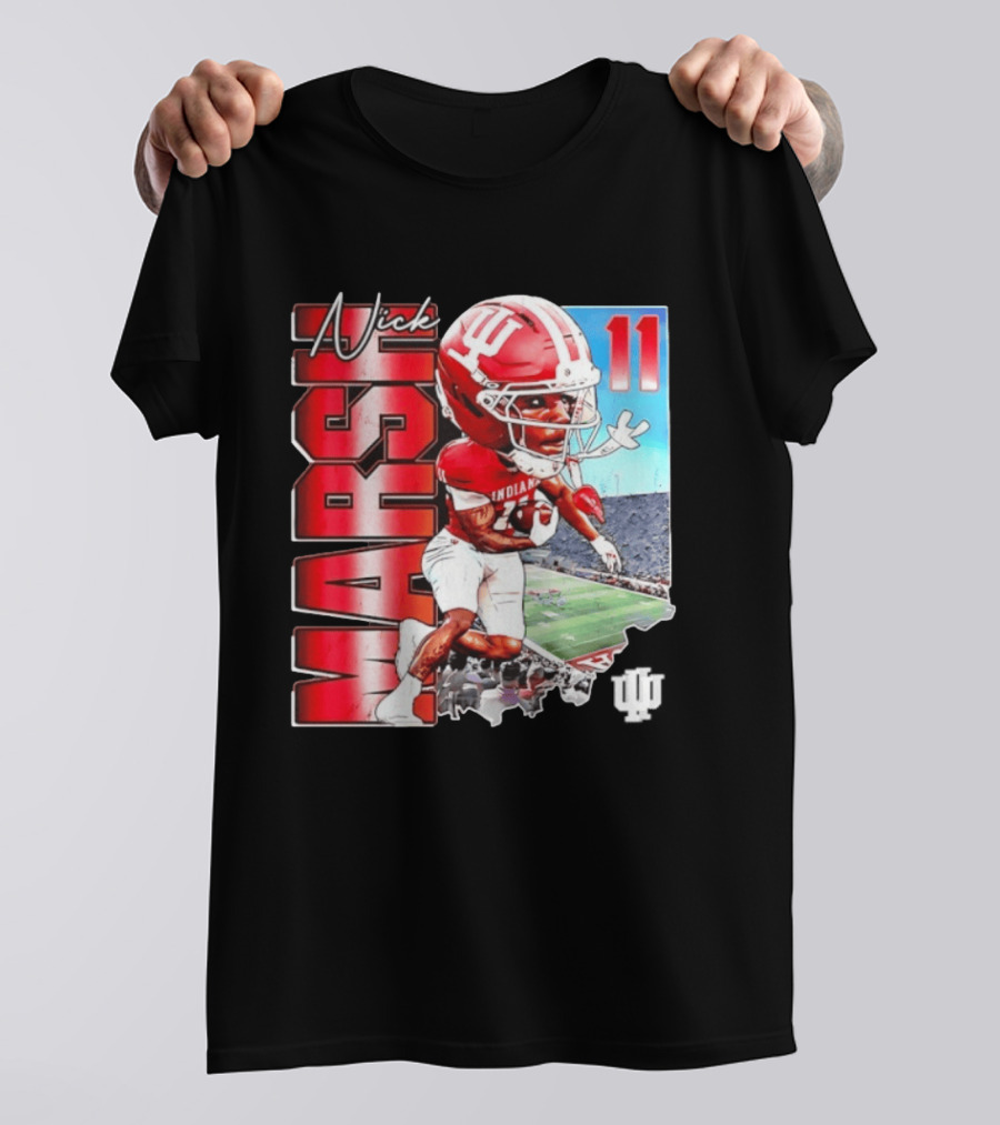 Nick Marsh Indiana Hoosiers Football Caricature 11 Stadium Scene T-Shirt