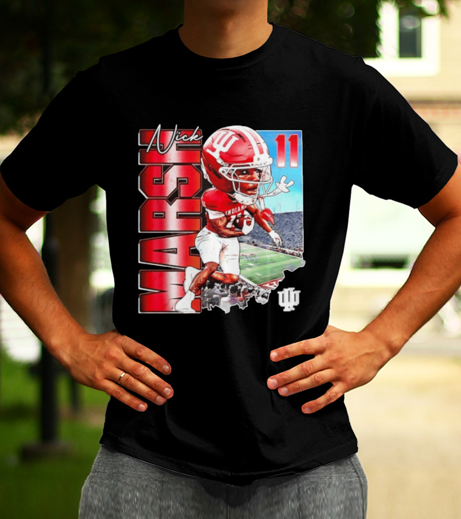 Nick Marsh Indiana Hoosiers Football Caricature 11 Stadium Scene T-Shirt