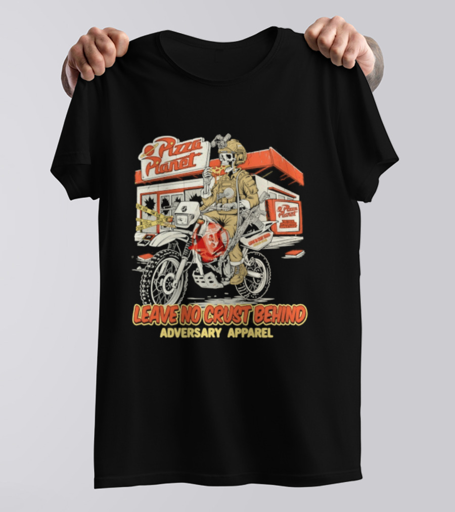 Pizza Planet Tactical Operations Department Funny Motorcycle Leave No Crust Behind T-Shirt
