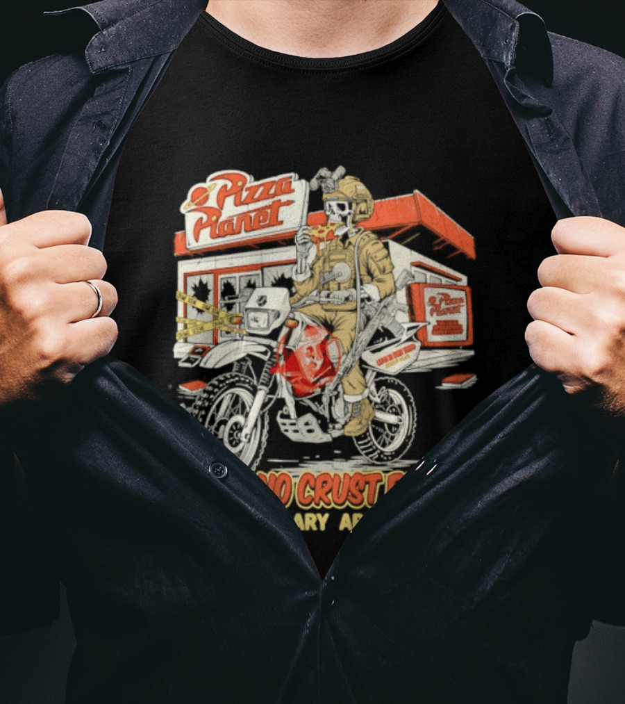 Pizza Planet Tactical Operations Department Funny Motorcycle Leave No Crust Behind T-Shirt