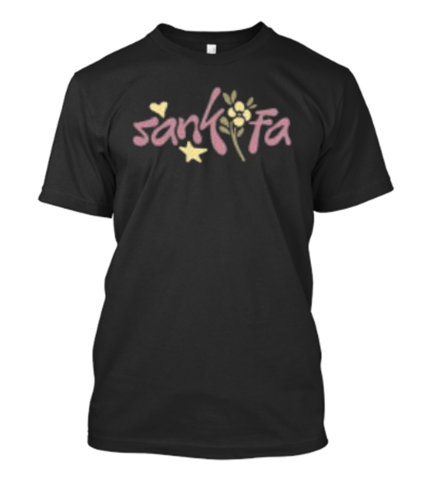 Sankofa Redveil Store Decorative Floral Text With Yellow Hearts And Flowers T-Shirt