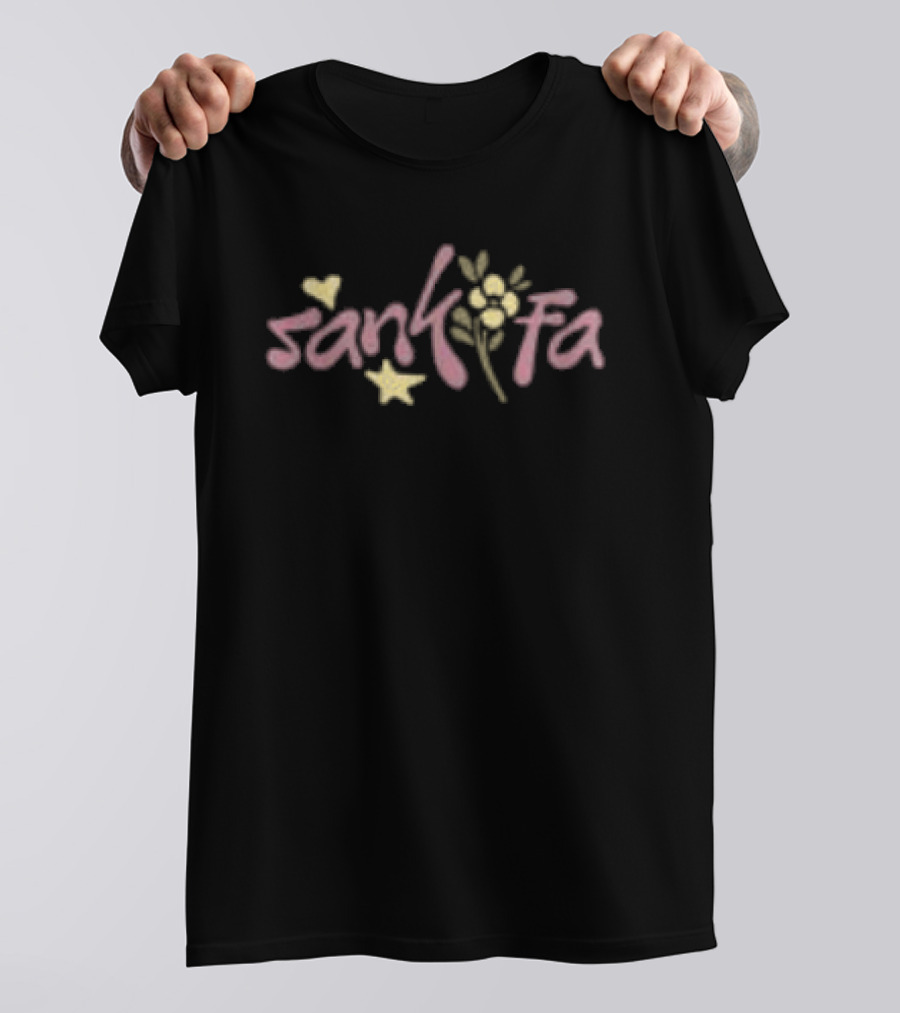 Sankofa Redveil Store Decorative Floral Text With Yellow Hearts And Flowers T-Shirt