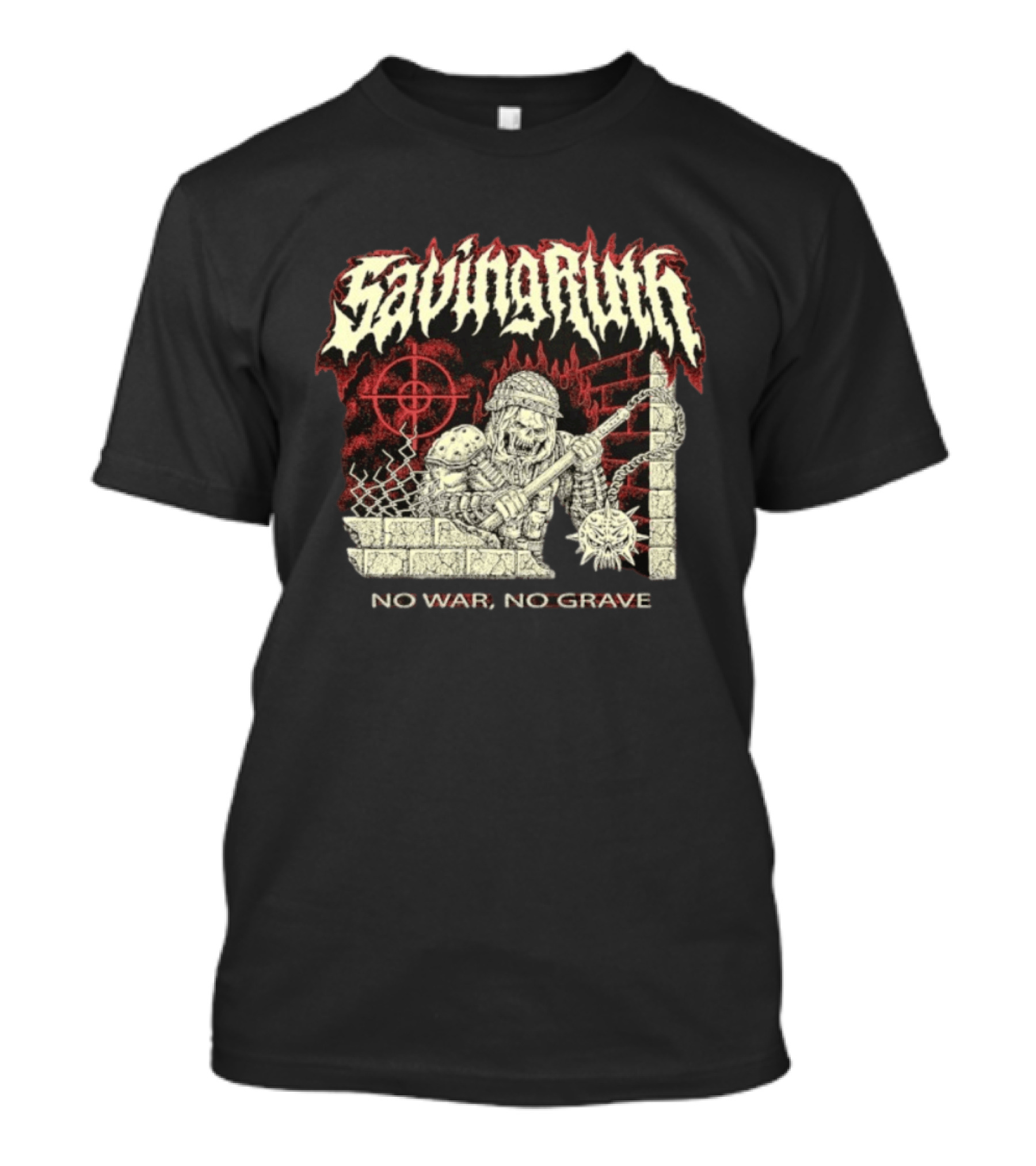 Saving Ruin No War No Grave Death Metal Medieval Warrior Skeleton T-Shirt