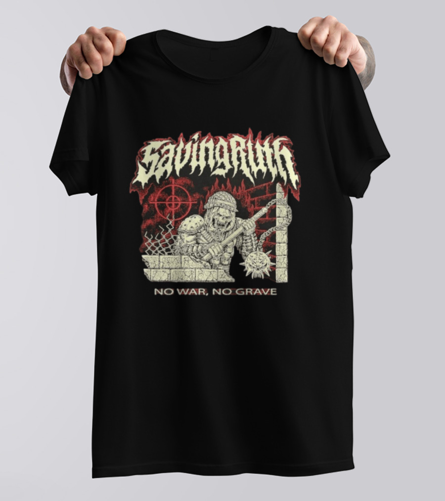 Saving Ruin No War No Grave Death Metal Medieval Warrior Skeleton T-Shirt