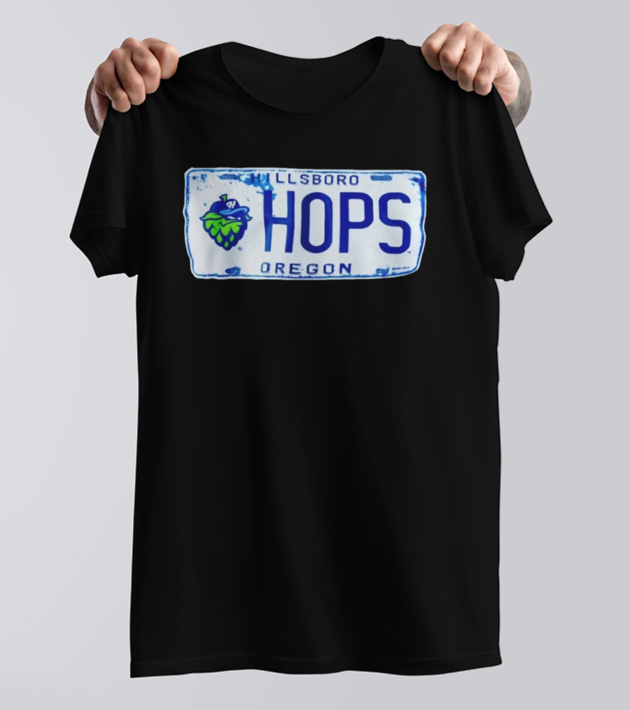 Hillsboro Hops Oregon License Plate Style With Hop Cone T-Shirt