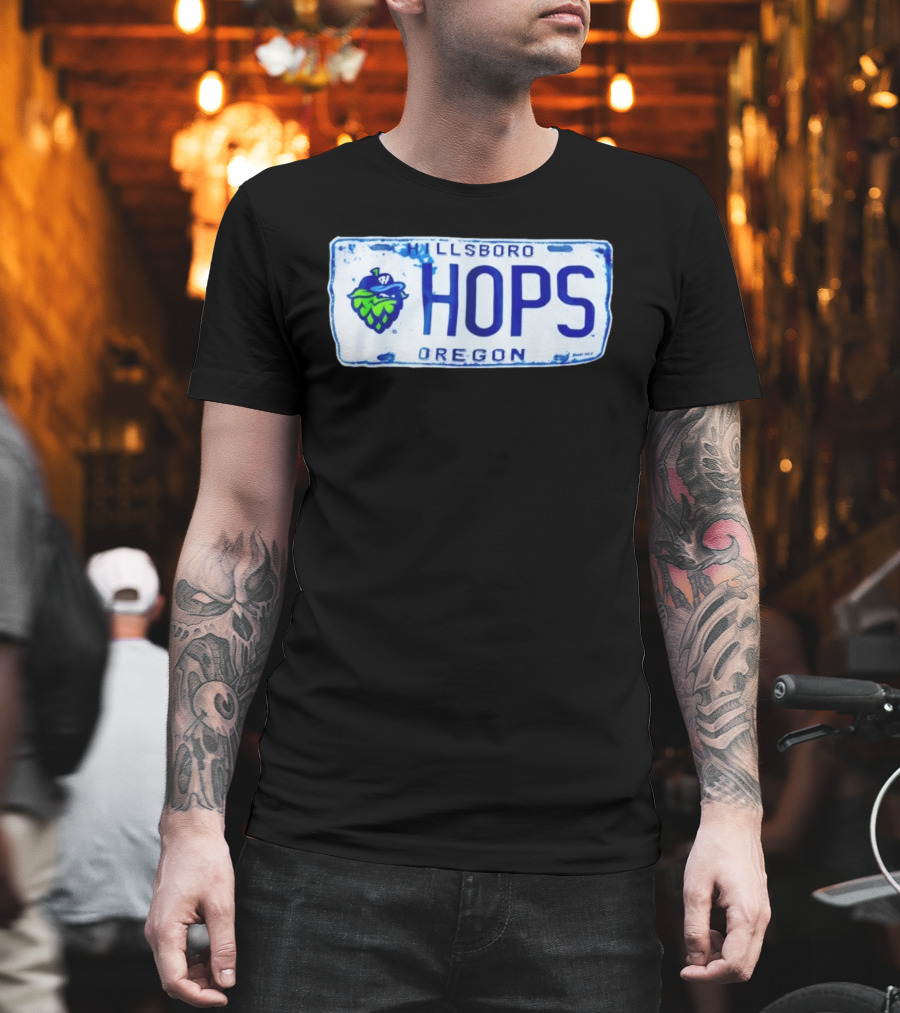 Hillsboro Hops Oregon License Plate Style With Hop Cone T-Shirt