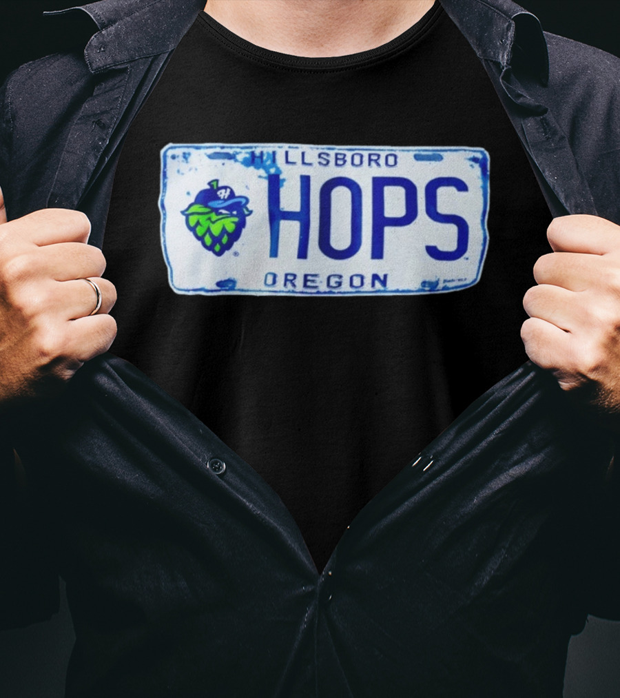 Hillsboro Hops Oregon License Plate Style With Hop Cone T-Shirt