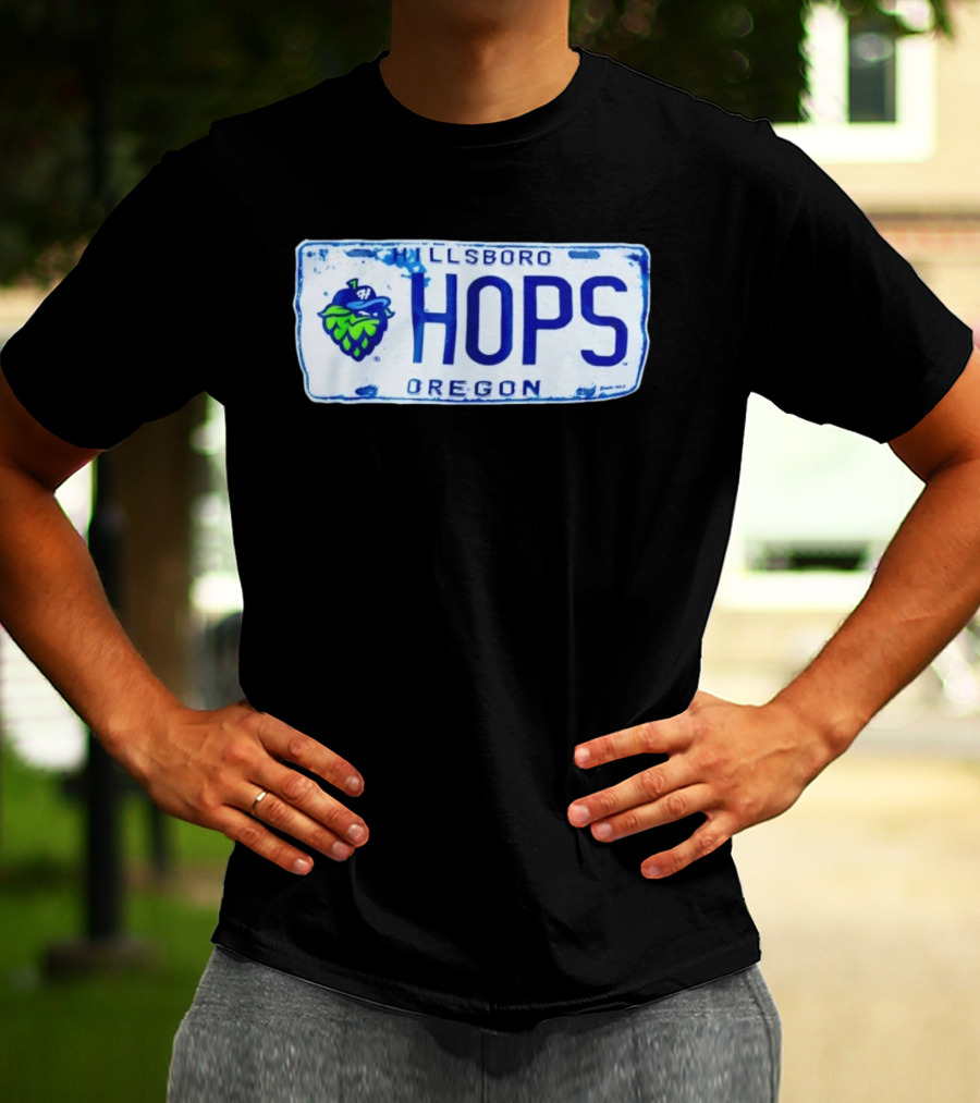 Hillsboro Hops Oregon License Plate Style With Hop Cone T-Shirt
