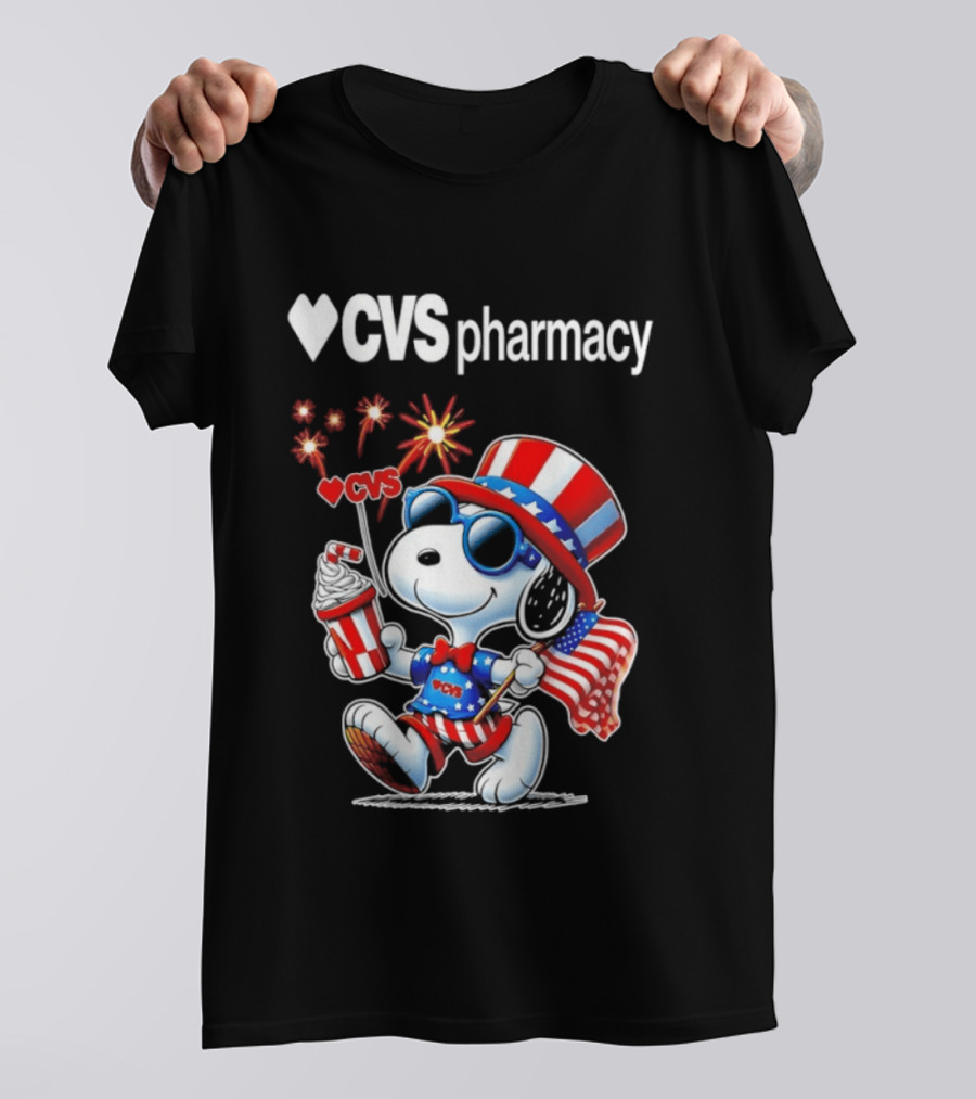 Snoopy CVS Pharmacy America 1776 2026 250th Anniversary Celebration With Fireworks And Flag T-Shirt