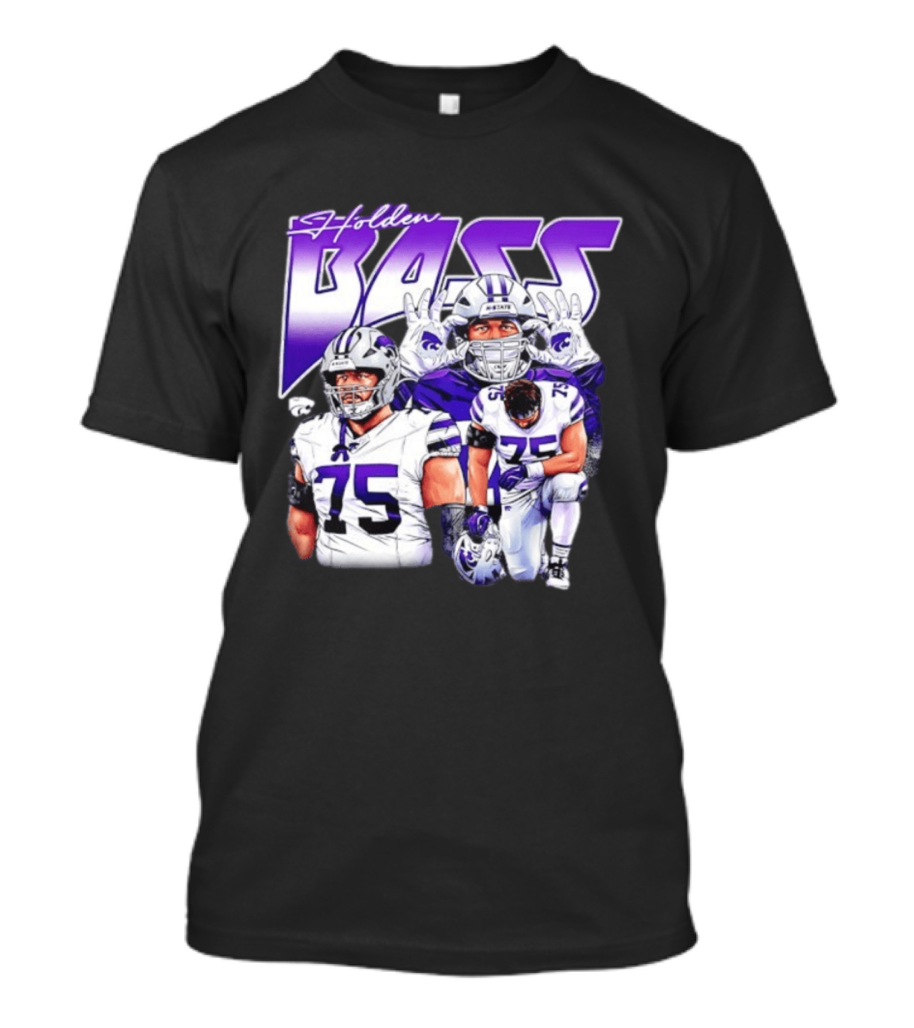 Holden Bass 75 Kansas State Wildcats NCAA Football Player T-Shirt