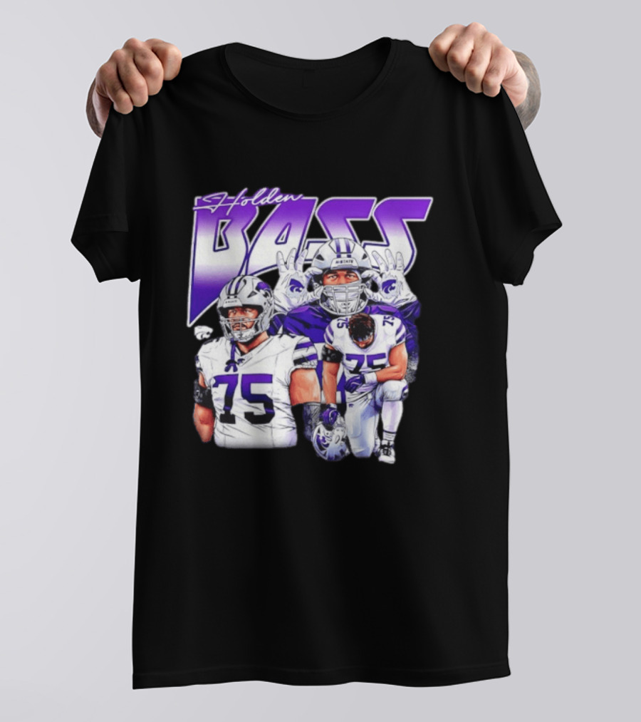 Holden Bass 75 Kansas State Wildcats NCAA Football Player T-Shirt