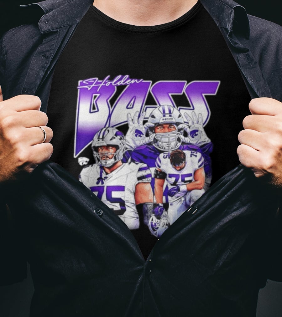 Holden Bass 75 Kansas State Wildcats NCAA Football Player T-Shirt