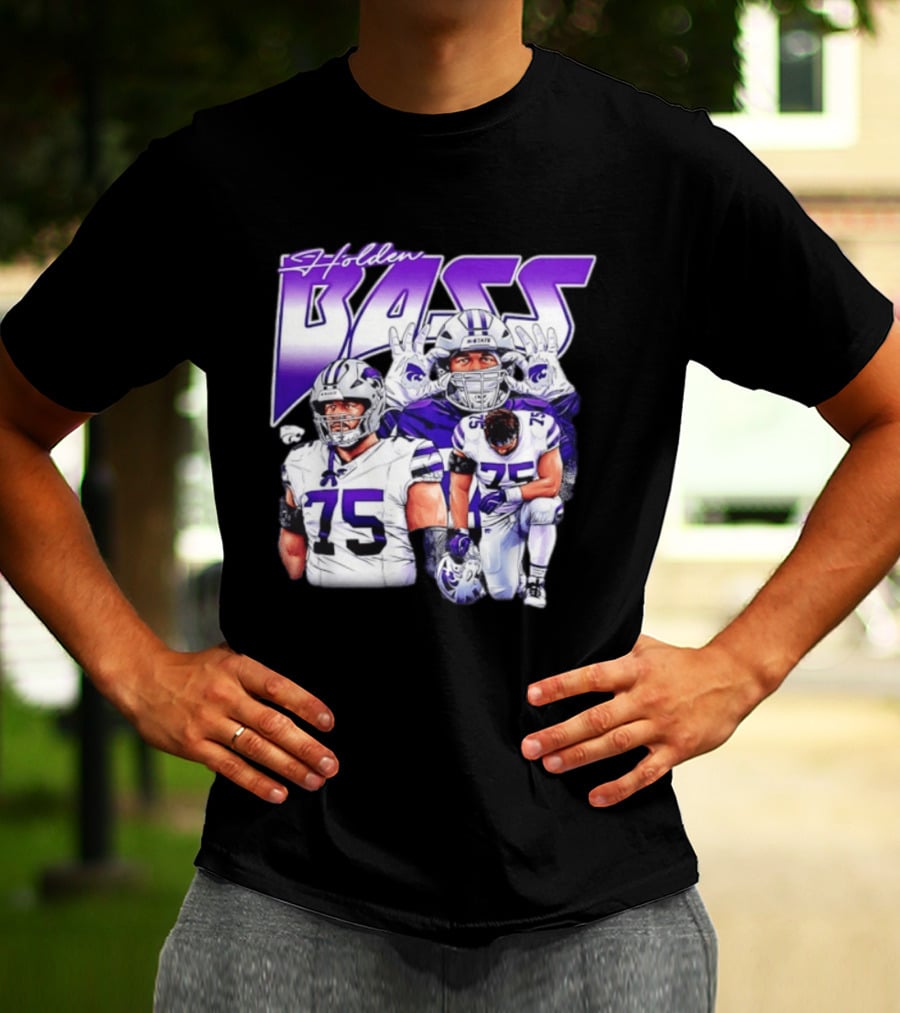 Holden Bass 75 Kansas State Wildcats NCAA Football Player T-Shirt