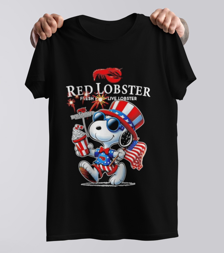 Snoopy Red Lobster Fresh Live Lobster America 1776 2026 250th Anniversary T-Shirt