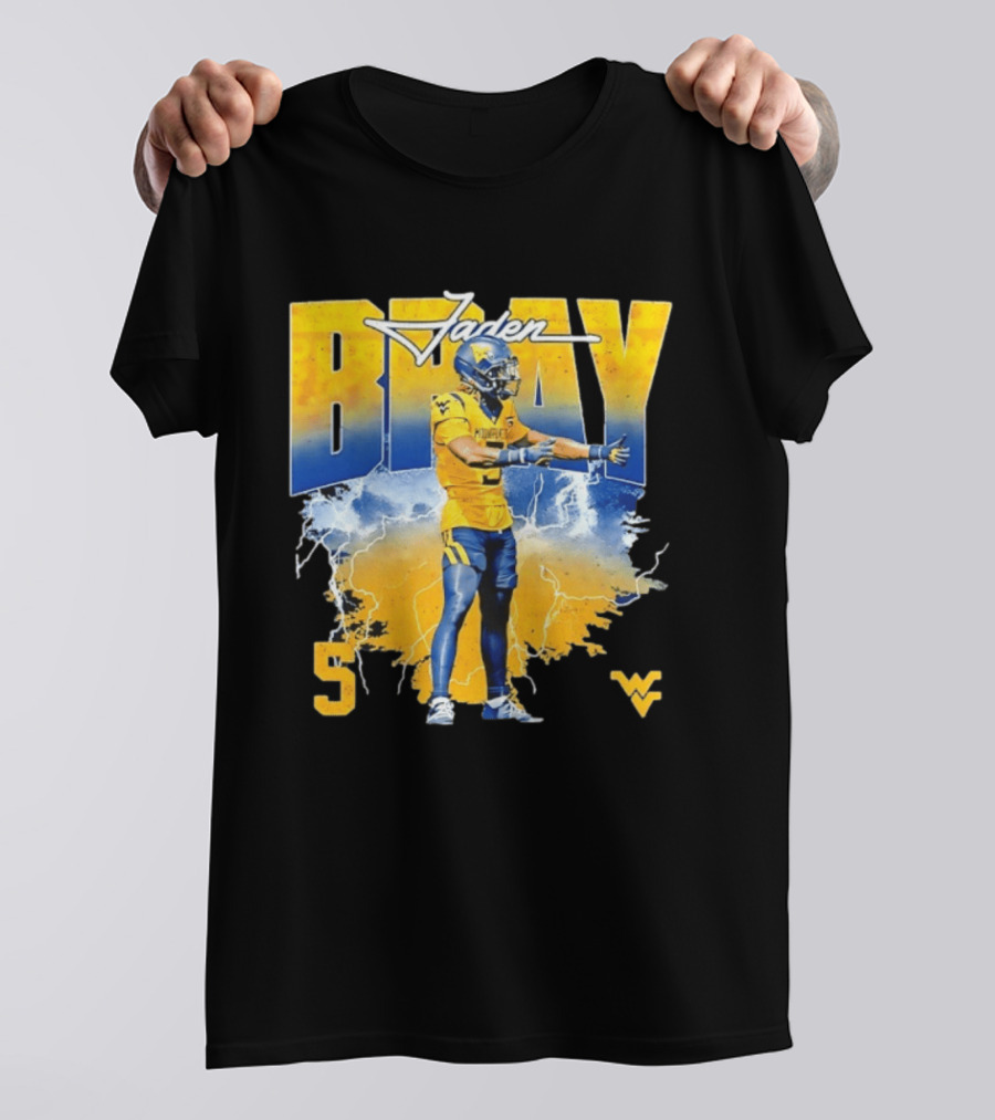 Jaden Bray 5 West Virginia Football NCAA Player WVU Mountaineers T-Shirt