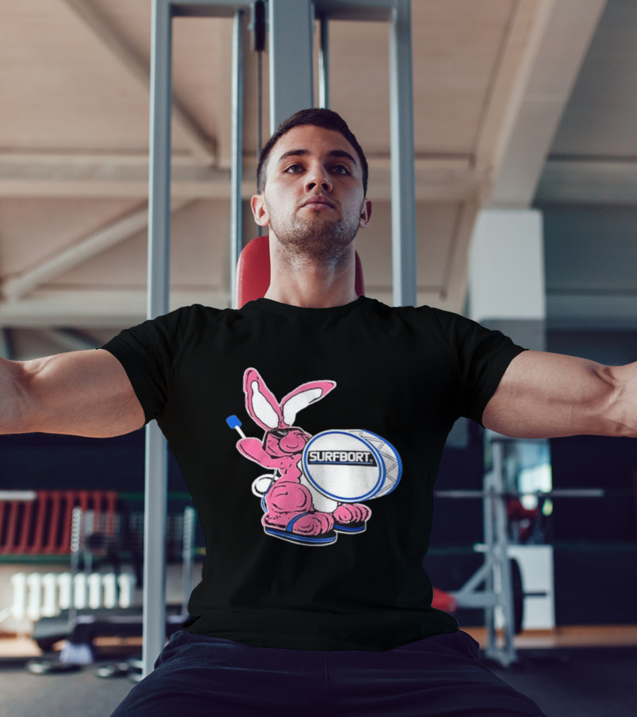 Surfbort Pink Bunny Drummer With Drumsticks And Bass Drum T-Shirt