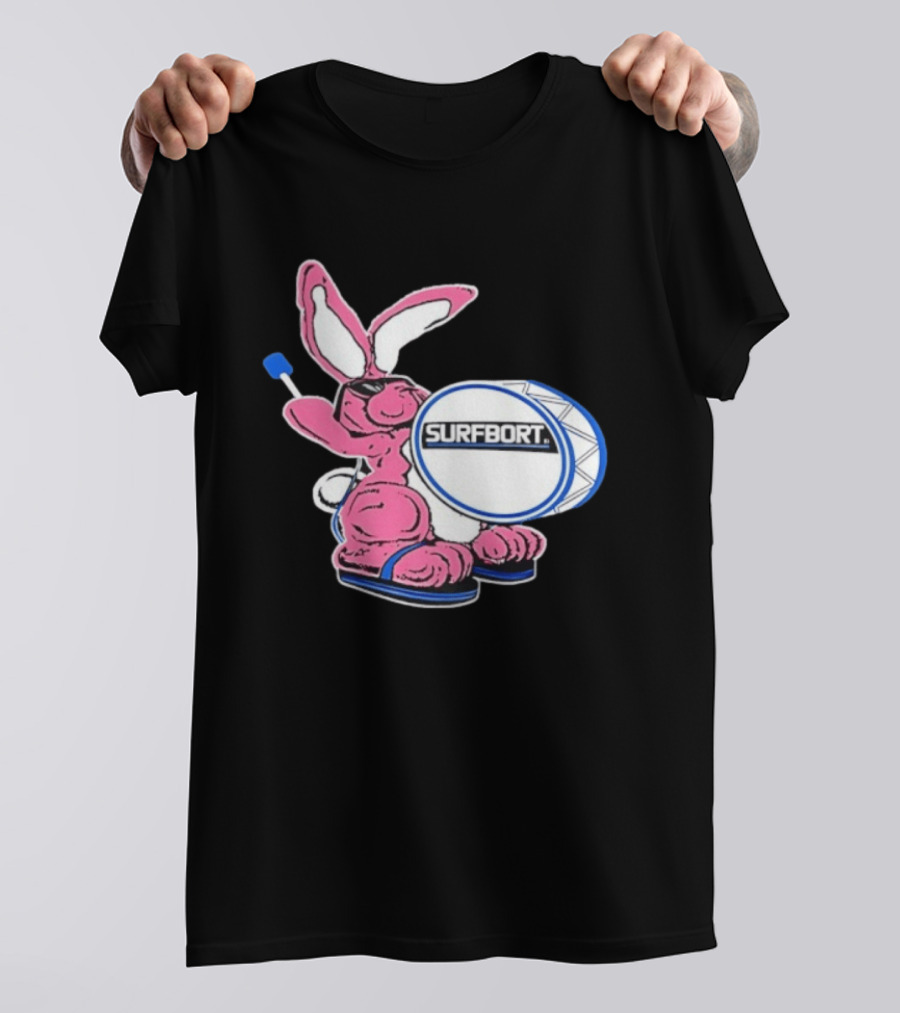 Surfbort Pink Bunny Drummer With Drumsticks And Bass Drum T-Shirt