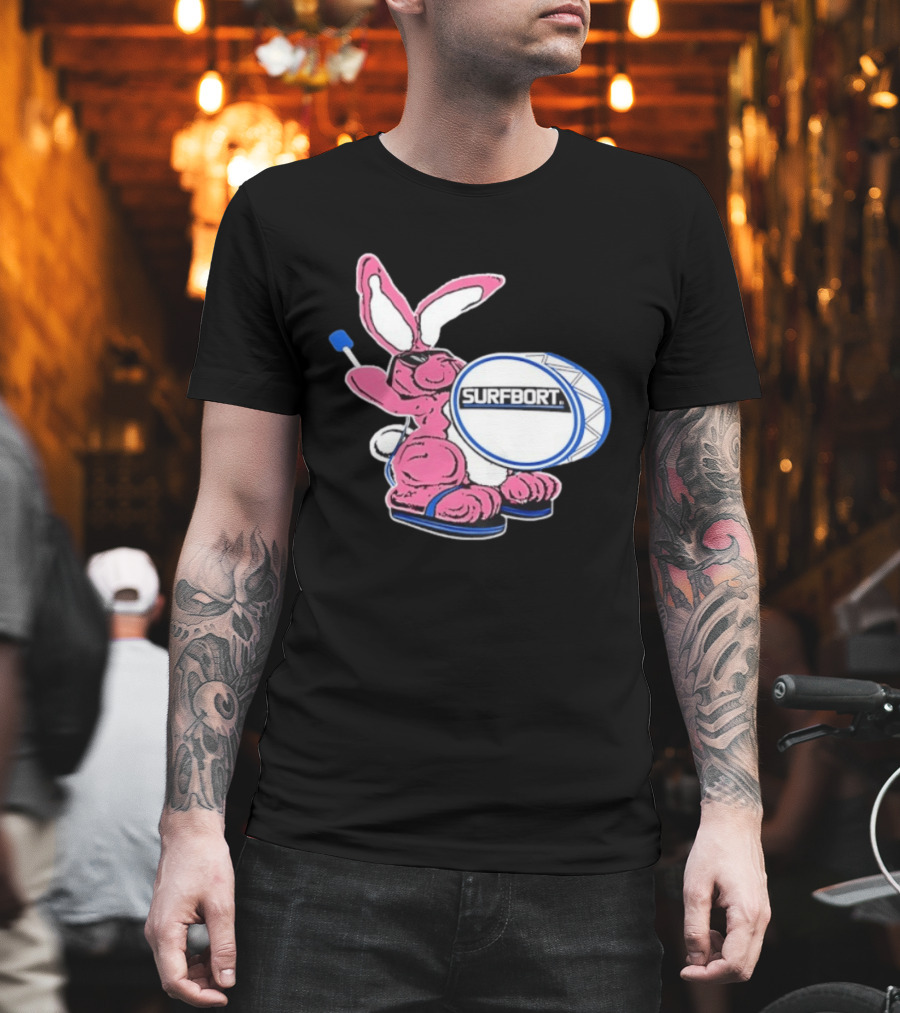 Surfbort Pink Bunny Drummer With Drumsticks And Bass Drum T-Shirt