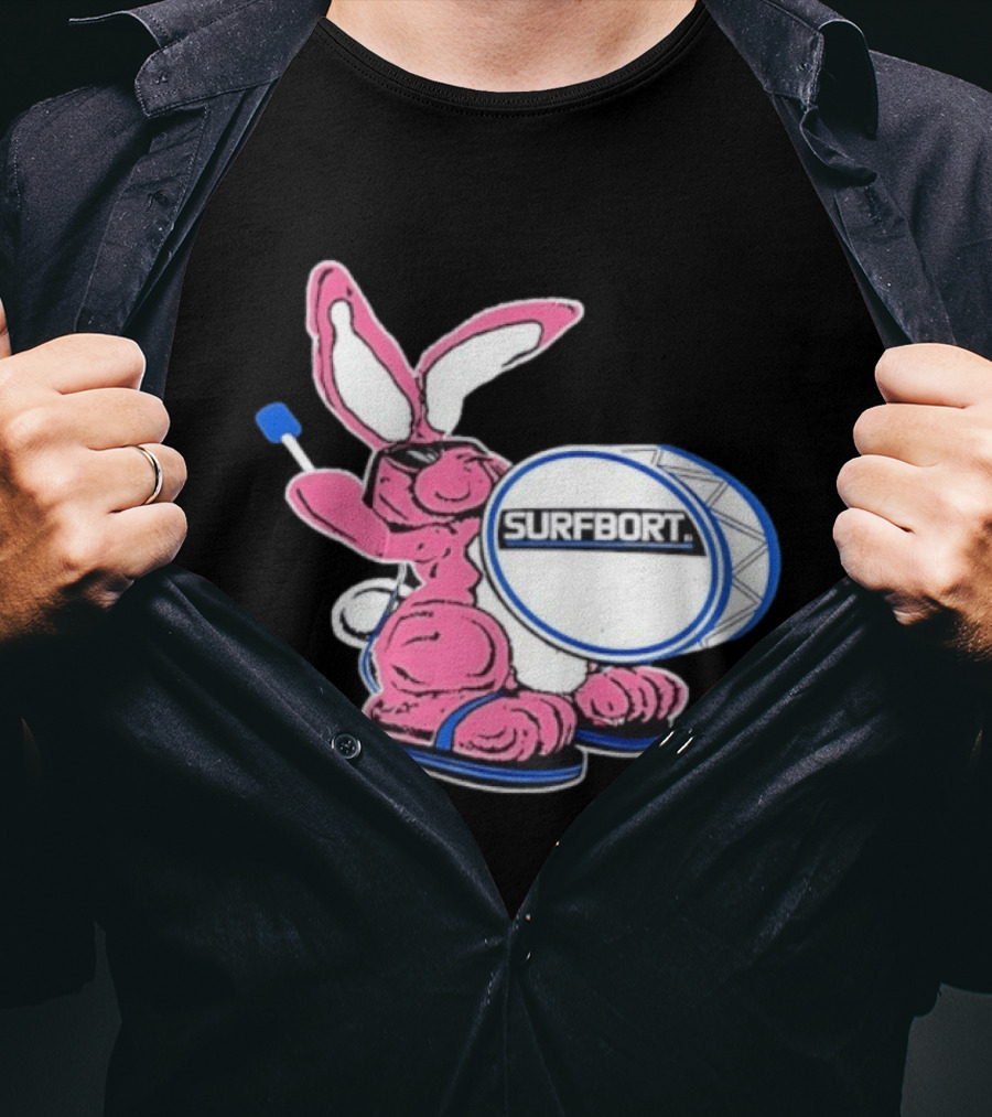 Surfbort Pink Bunny Drummer With Drumsticks And Bass Drum T-Shirt