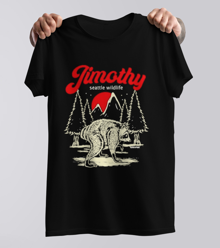 Jimothy Seattle Wildlife Raccoon Forest Moon Scene T-Shirt