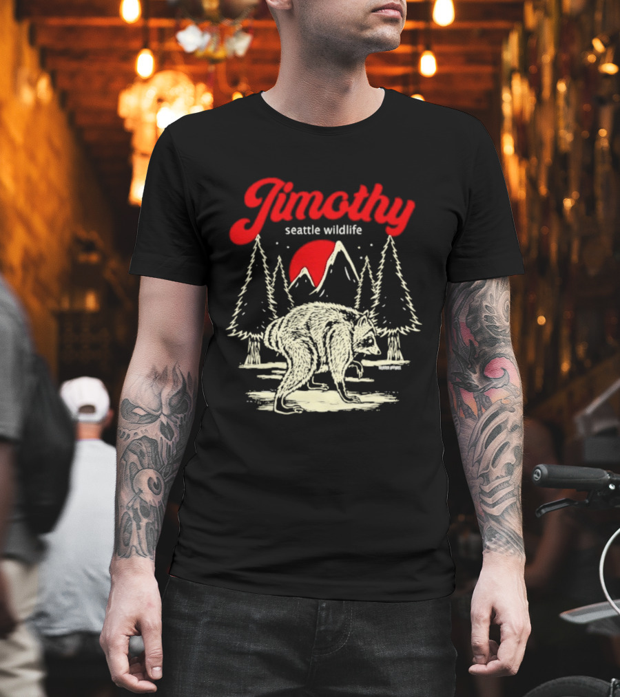 Jimothy Seattle Wildlife Raccoon Forest Moon Scene T-Shirt