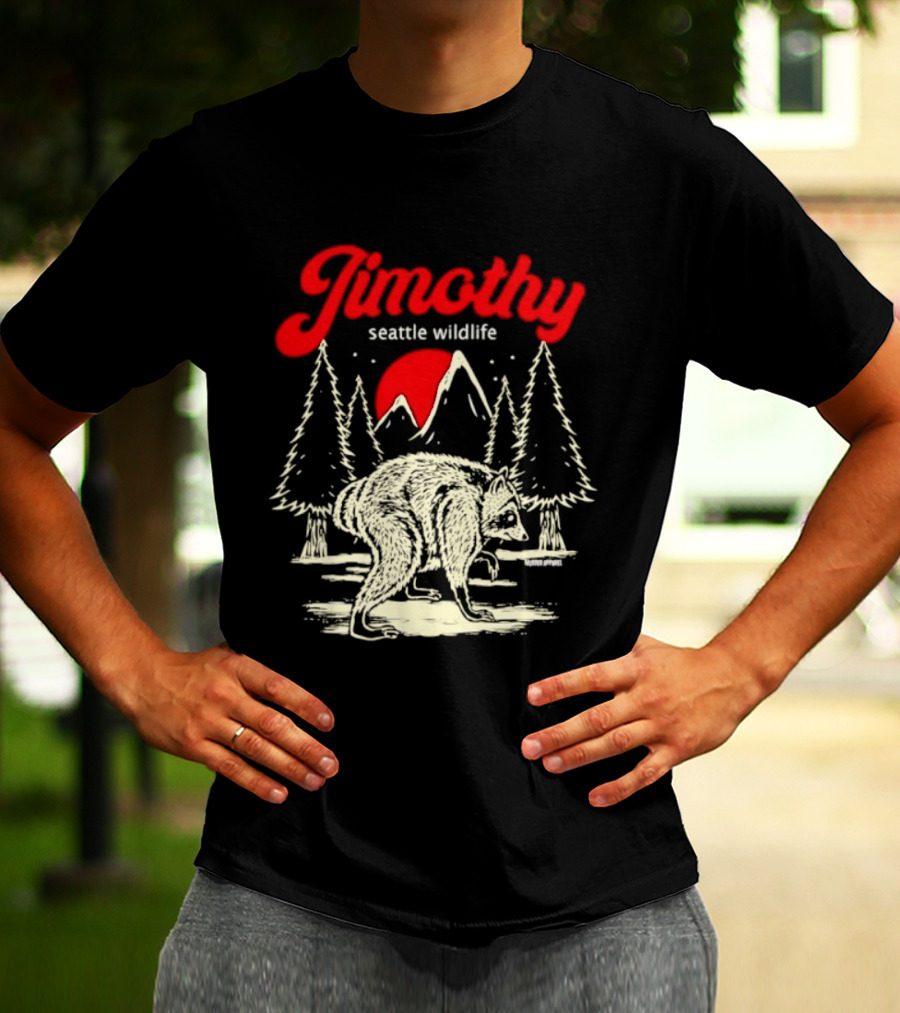 Jimothy Seattle Wildlife Raccoon Forest Moon Scene T-Shirt