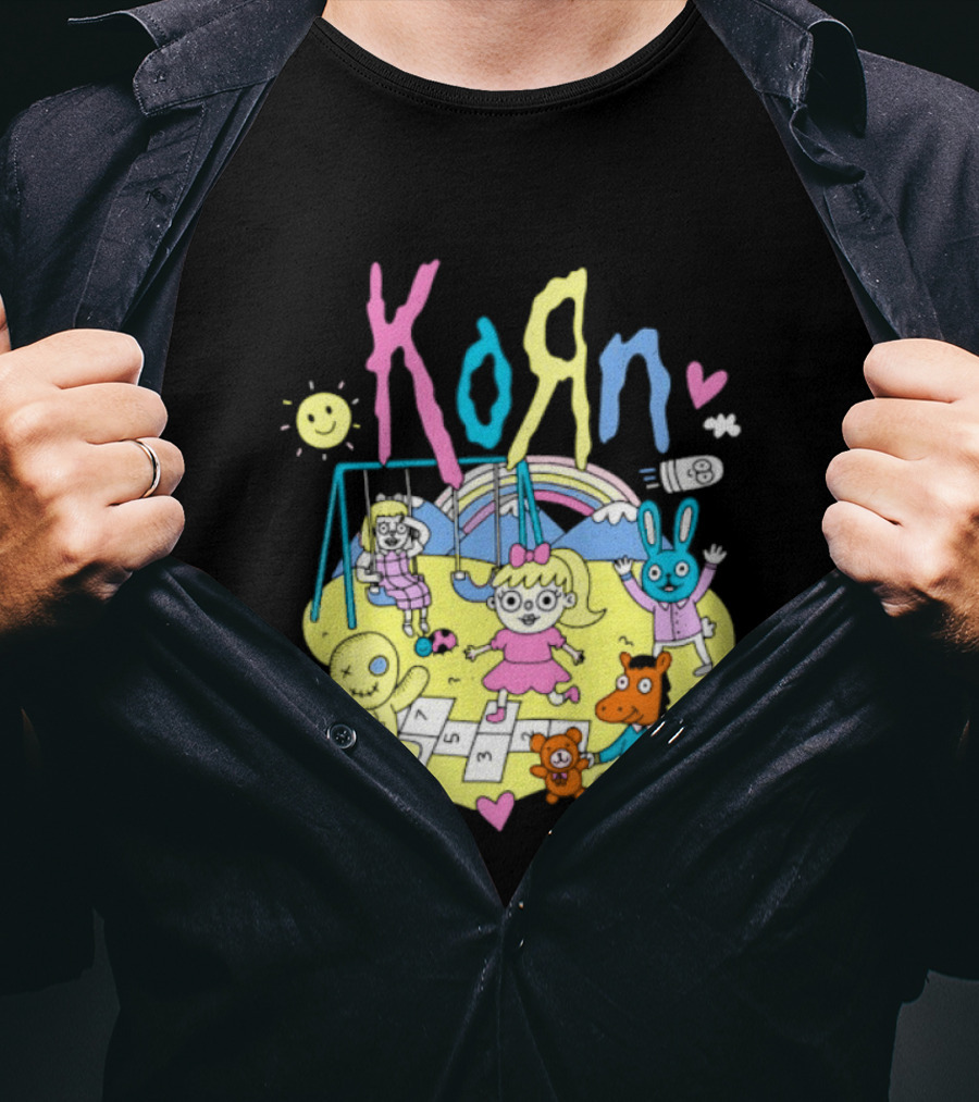 Korn Playground Cartoon Pastel Nu Metal Band T-Shirt