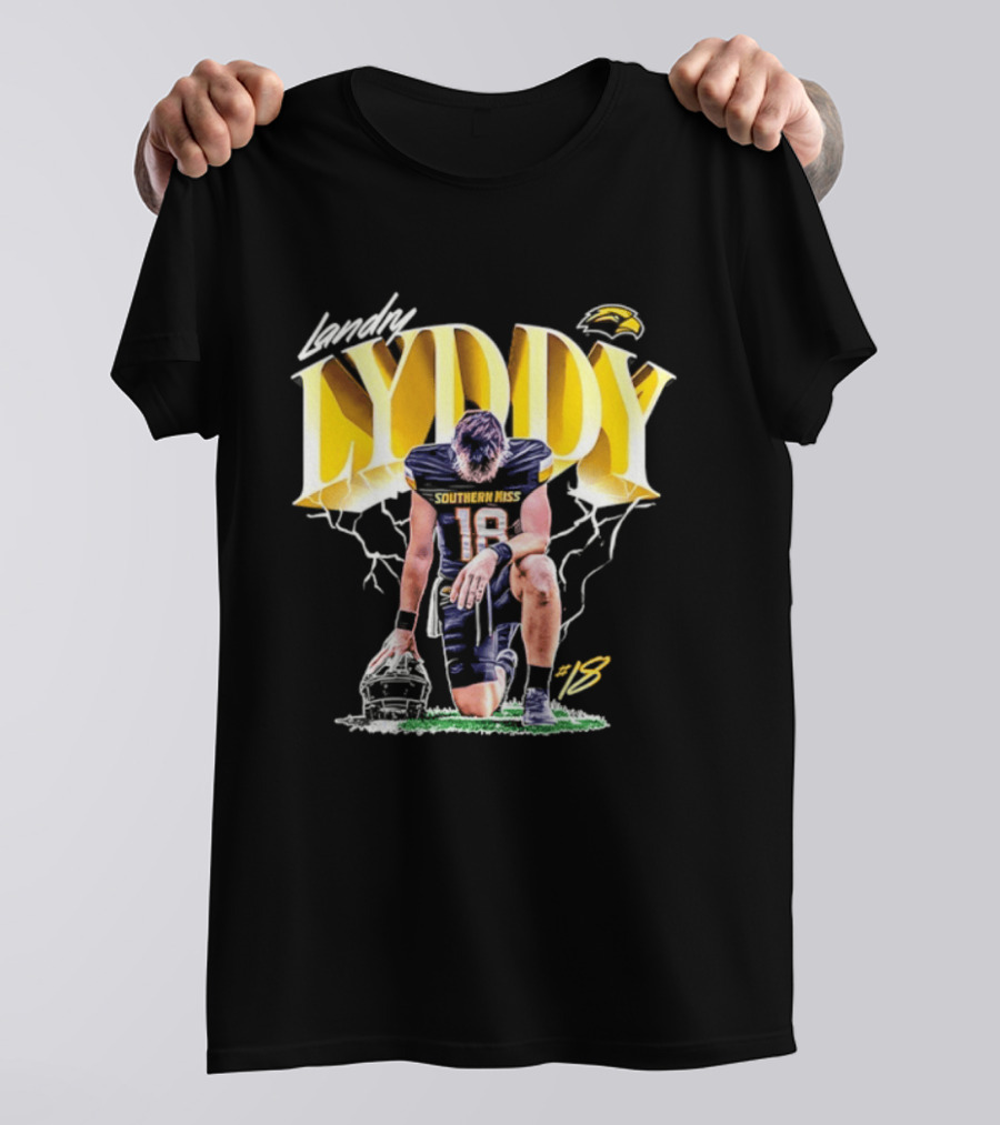 Landry Lyddy 18 Southern Miss Golden Eagles NCAA Football Player Lightning Kneeling Pose T-Shirt
