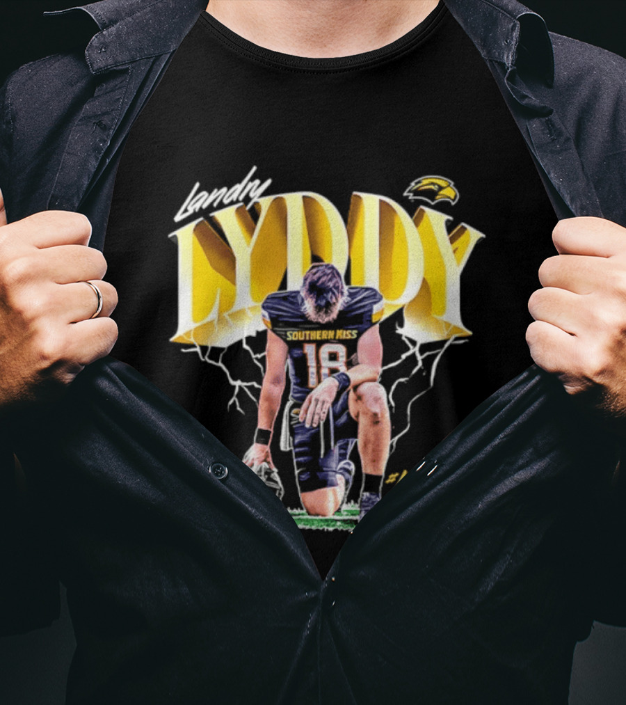 Landry Lyddy 18 Southern Miss Golden Eagles NCAA Football Player Lightning Kneeling Pose T-Shirt
