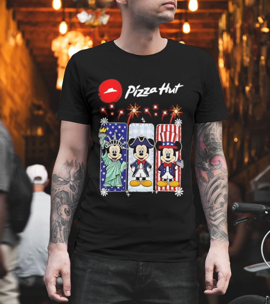 Mickey Mouse Pizza Hut America 250th Anniversary Celebration Statue Of Liberty Uncle Sam Patriotic T-Shirt