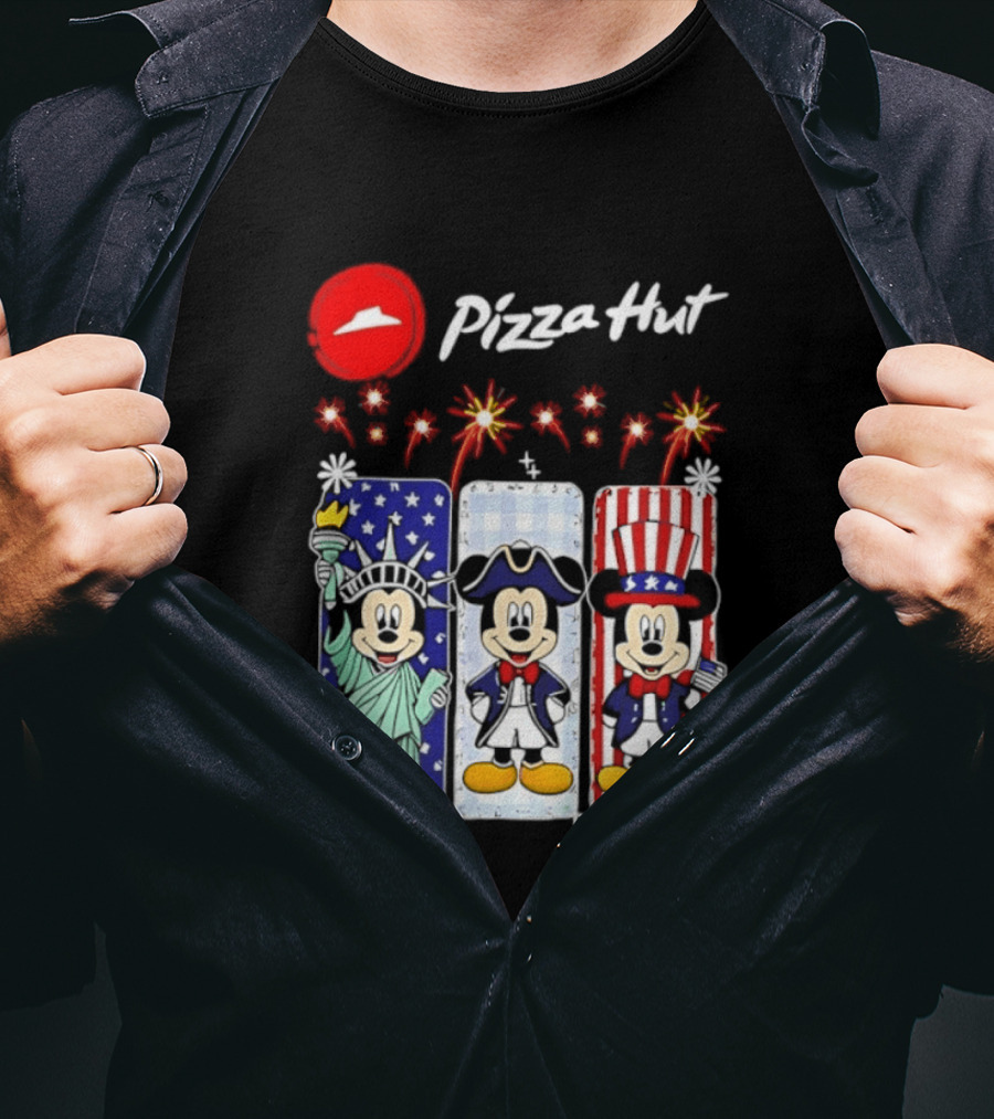 Mickey Mouse Pizza Hut America 250th Anniversary Celebration Statue Of Liberty Uncle Sam Patriotic T-Shirt