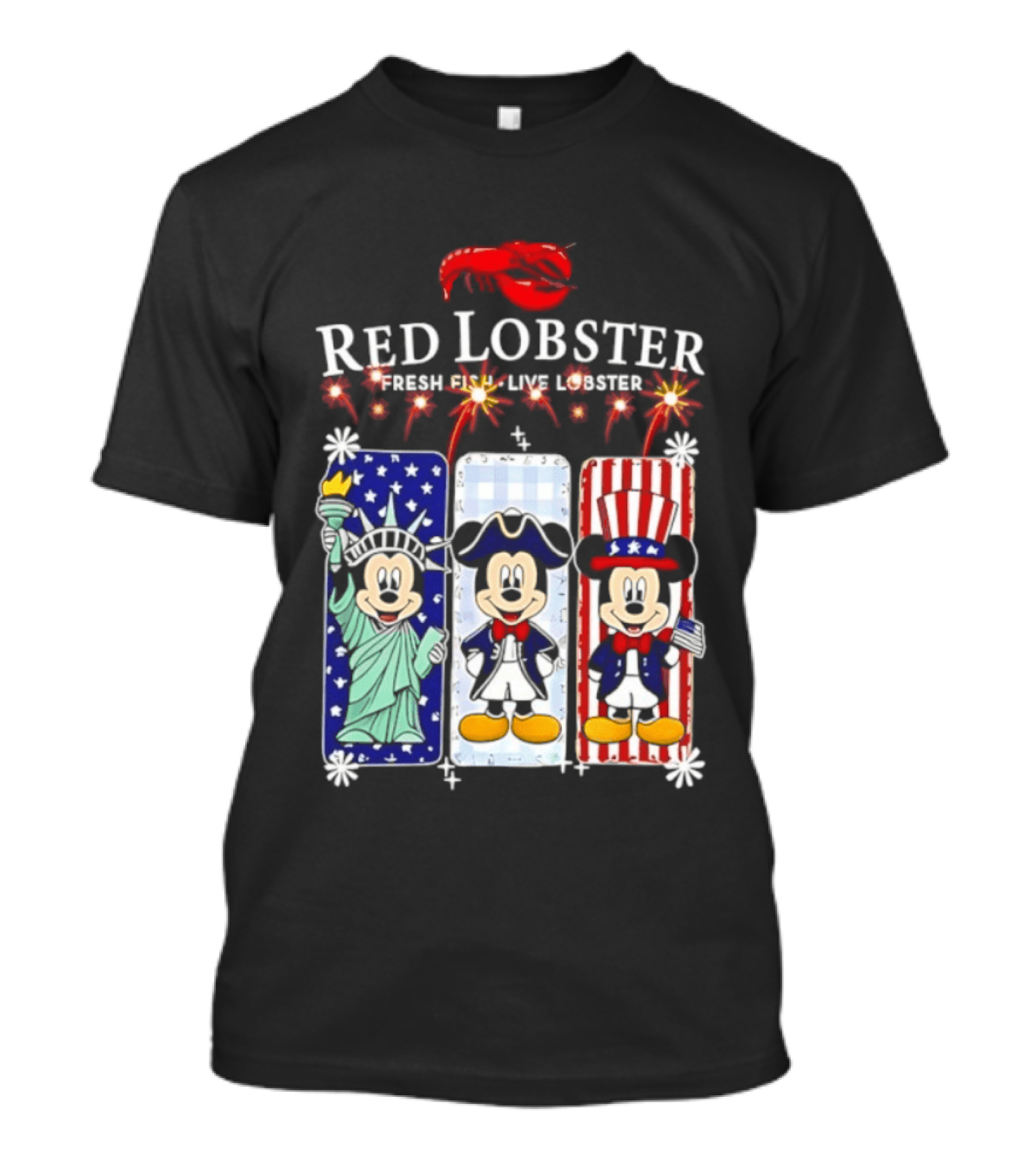 Red Lobster Mickey Mouse America 250th Anniversary Celebration Liberty George Washington Uncle Sam T-Shirt