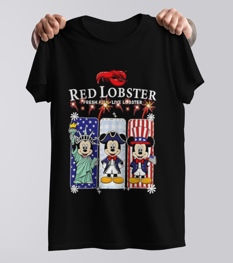 Red Lobster Mickey Mouse America 250th Anniversary Celebration Liberty George Washington Uncle Sam T-Shirt