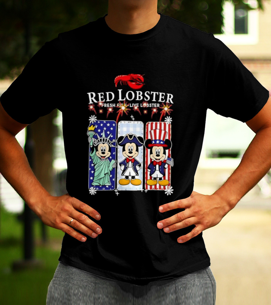 Red Lobster Mickey Mouse America 250th Anniversary Celebration Liberty George Washington Uncle Sam T-Shirt