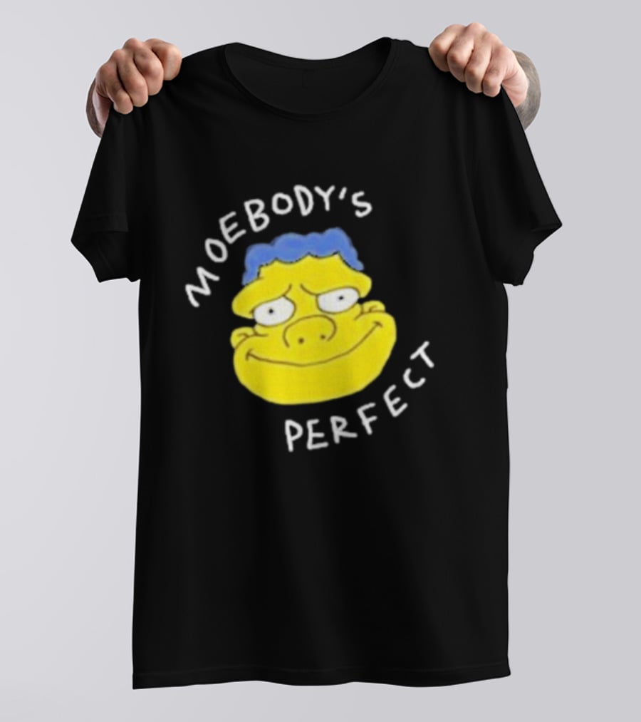 Moebody's Perfect Yellow Cartoon Face With Blue Hair Smirk T-Shirt