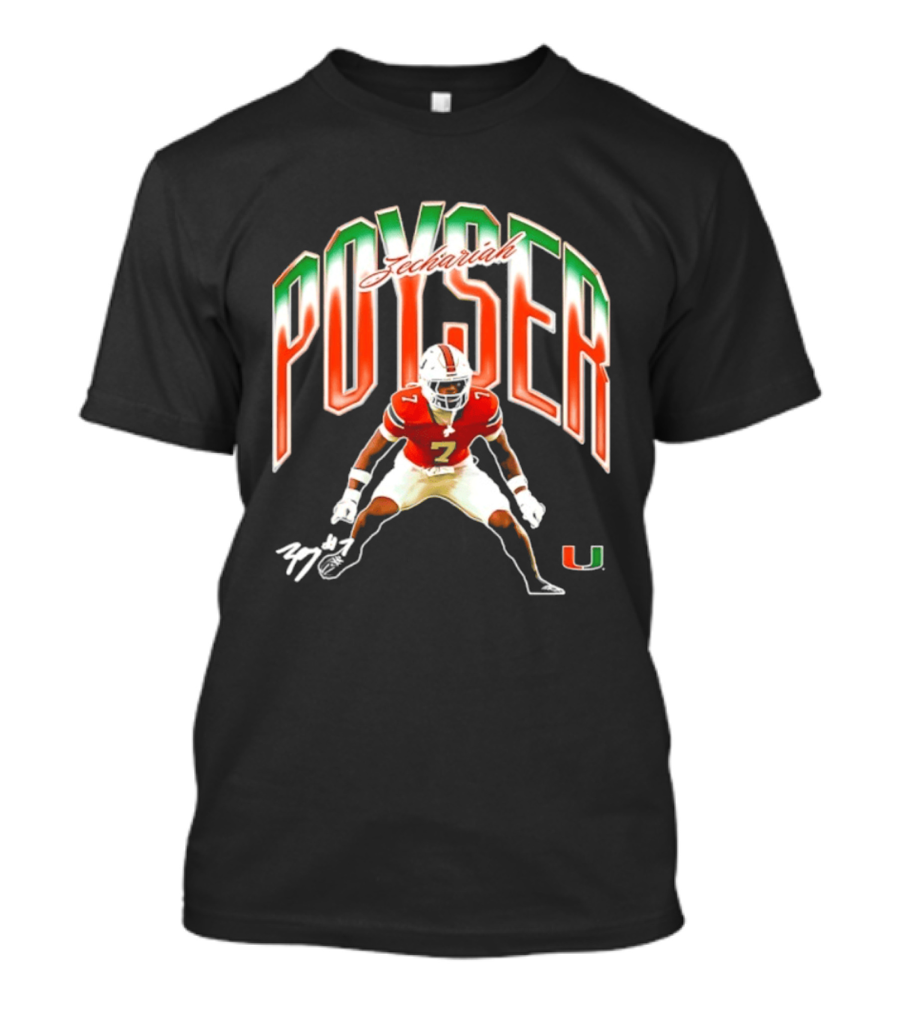 Zechariah Poyser Miami Hurricanes NCAA Football Player 7 UM T-Shirt
