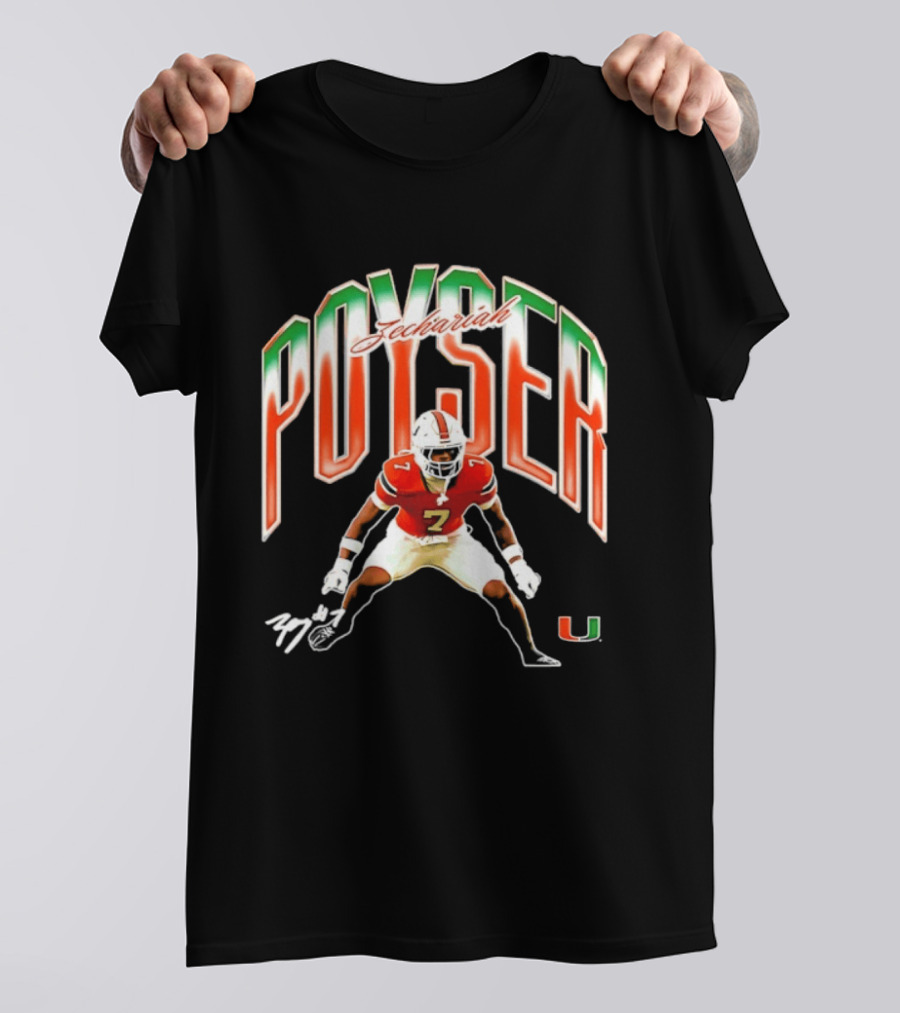Zechariah Poyser Miami Hurricanes NCAA Football Player 7 UM T-Shirt