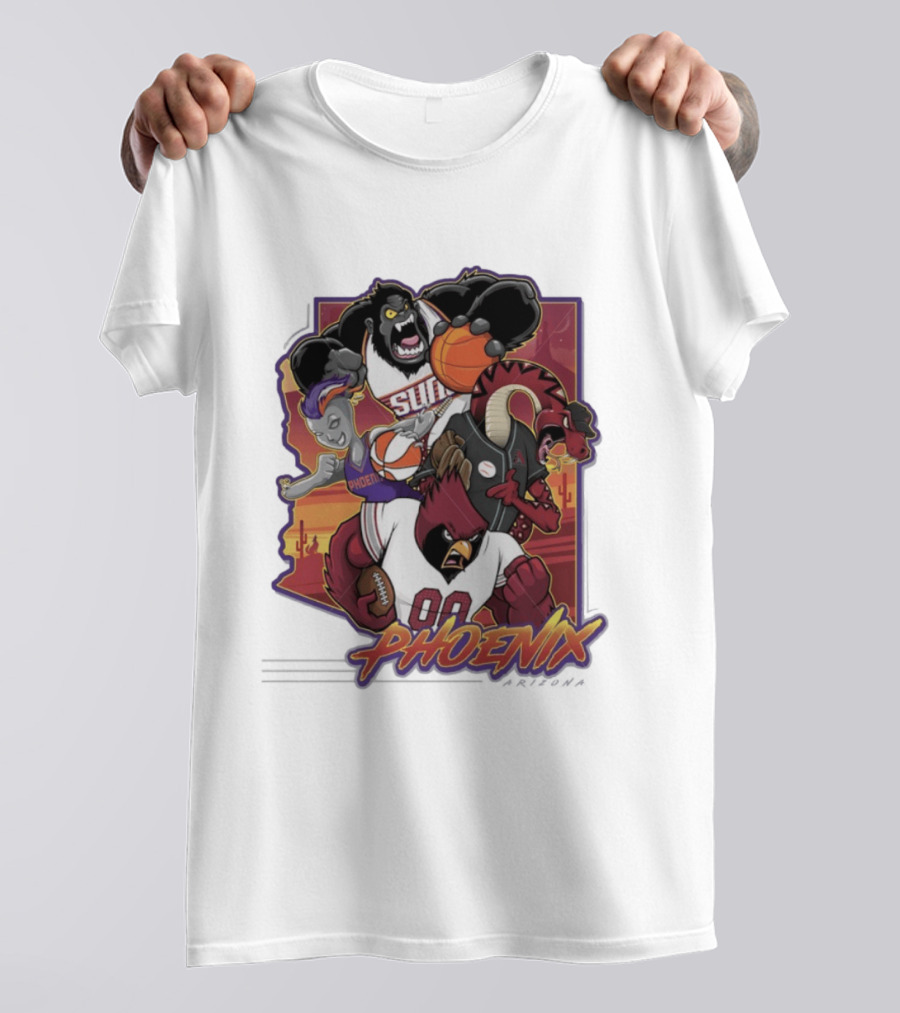 Phoenix Suns Gorilla Coyotes Snake Cardinals Bird Mascots Collage T-Shirt