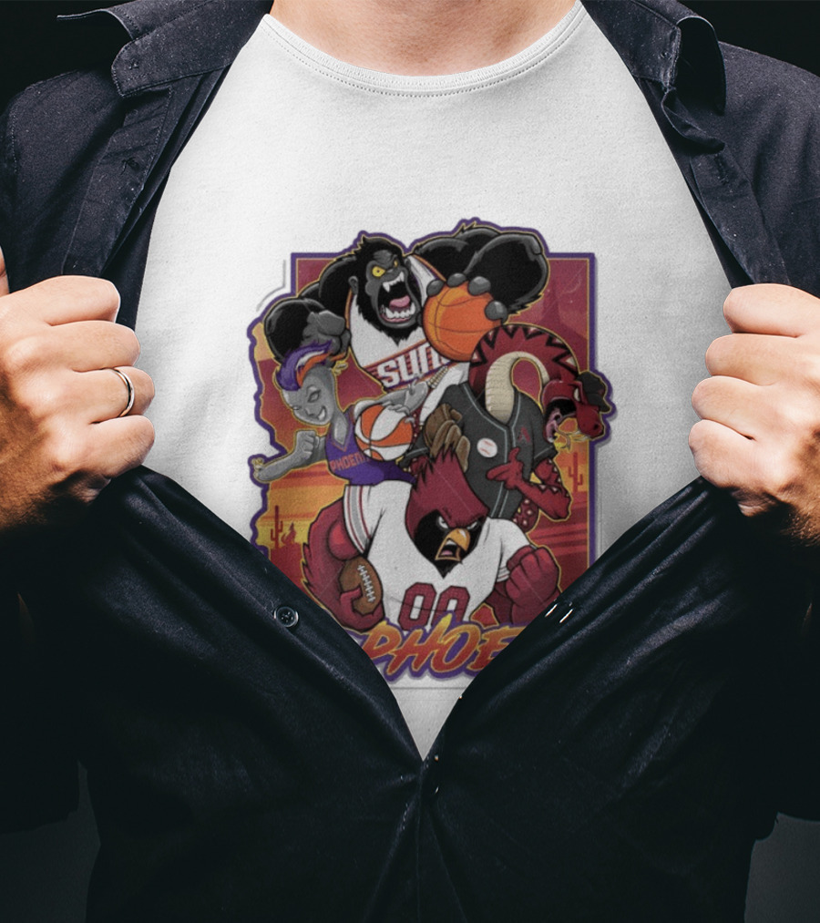 Phoenix Suns Gorilla Coyotes Snake Cardinals Bird Mascots Collage T-Shirt