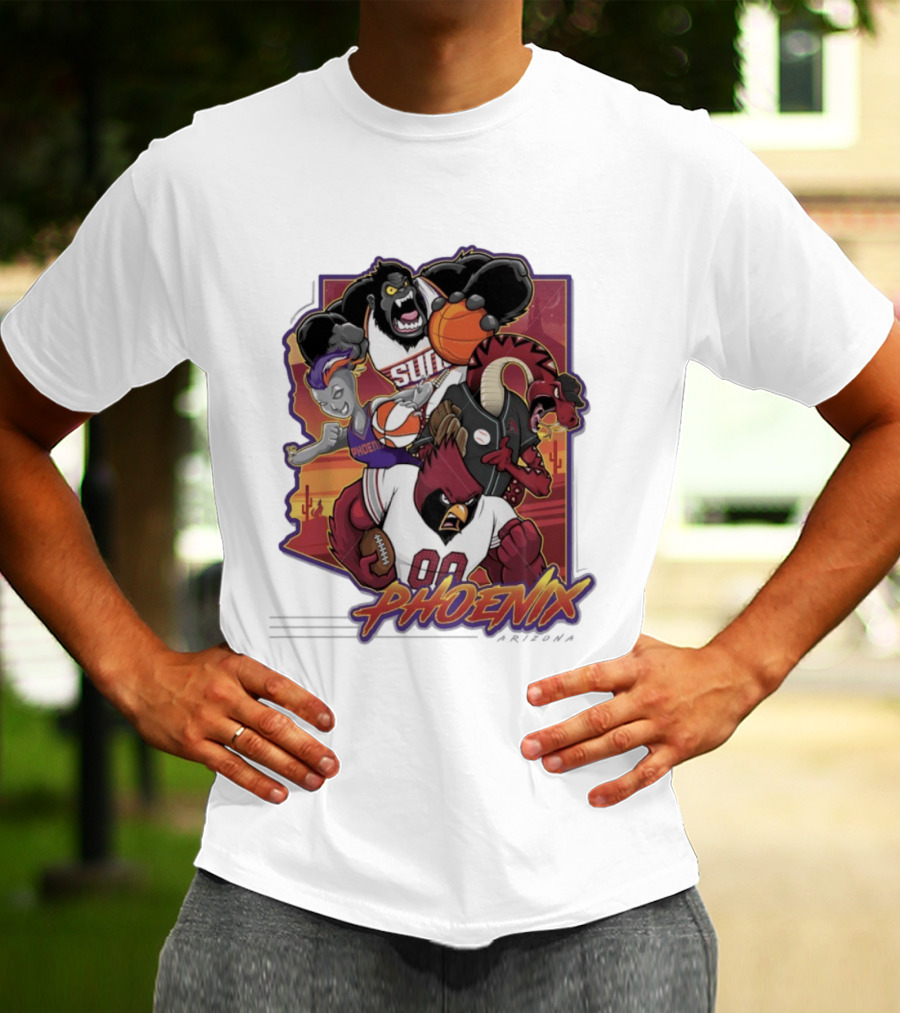 Phoenix Suns Gorilla Coyotes Snake Cardinals Bird Mascots Collage T-Shirt