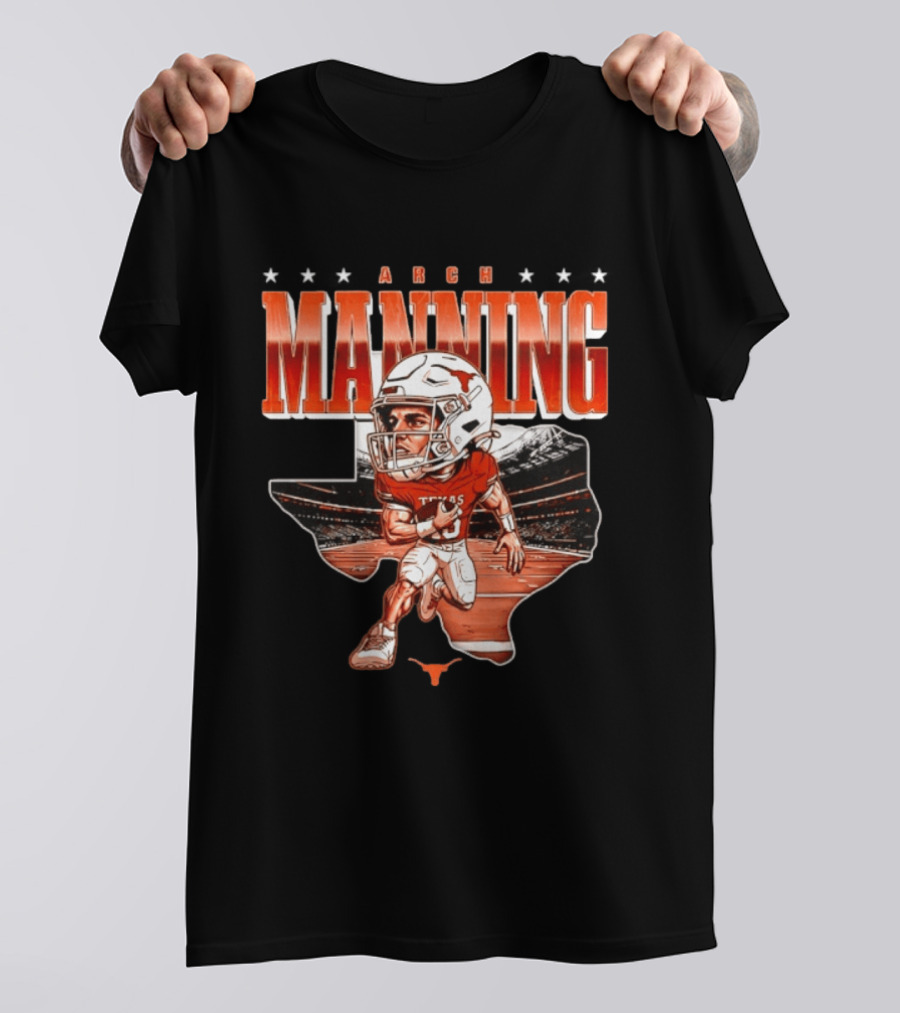 Arch Manning 16 Texas Longhorns NCAA Football Caricature Texas Stadium T-Shirt