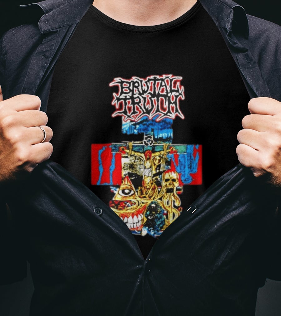 Brutal Truth Crucifix Skull Grindcore Band T-Shirt
