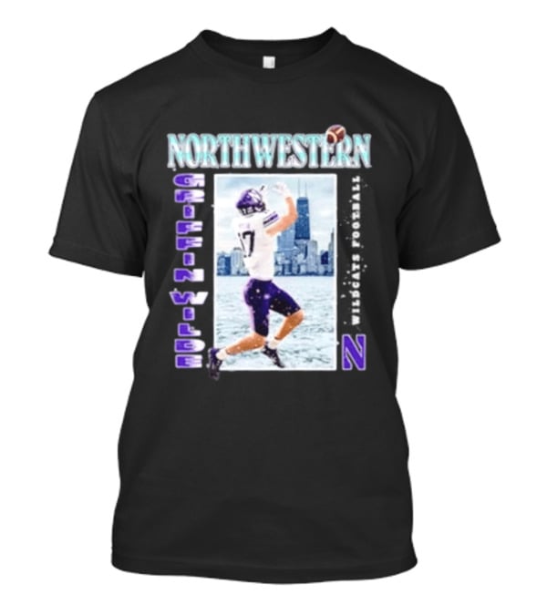 Northwestern Wildcats Football Griffin Wilde No 17 Chicago Skyline T-Shirt