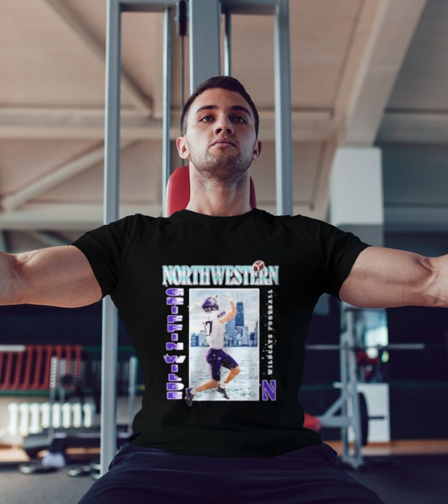 Northwestern Wildcats Football Griffin Wilde No 17 Chicago Skyline T-Shirt