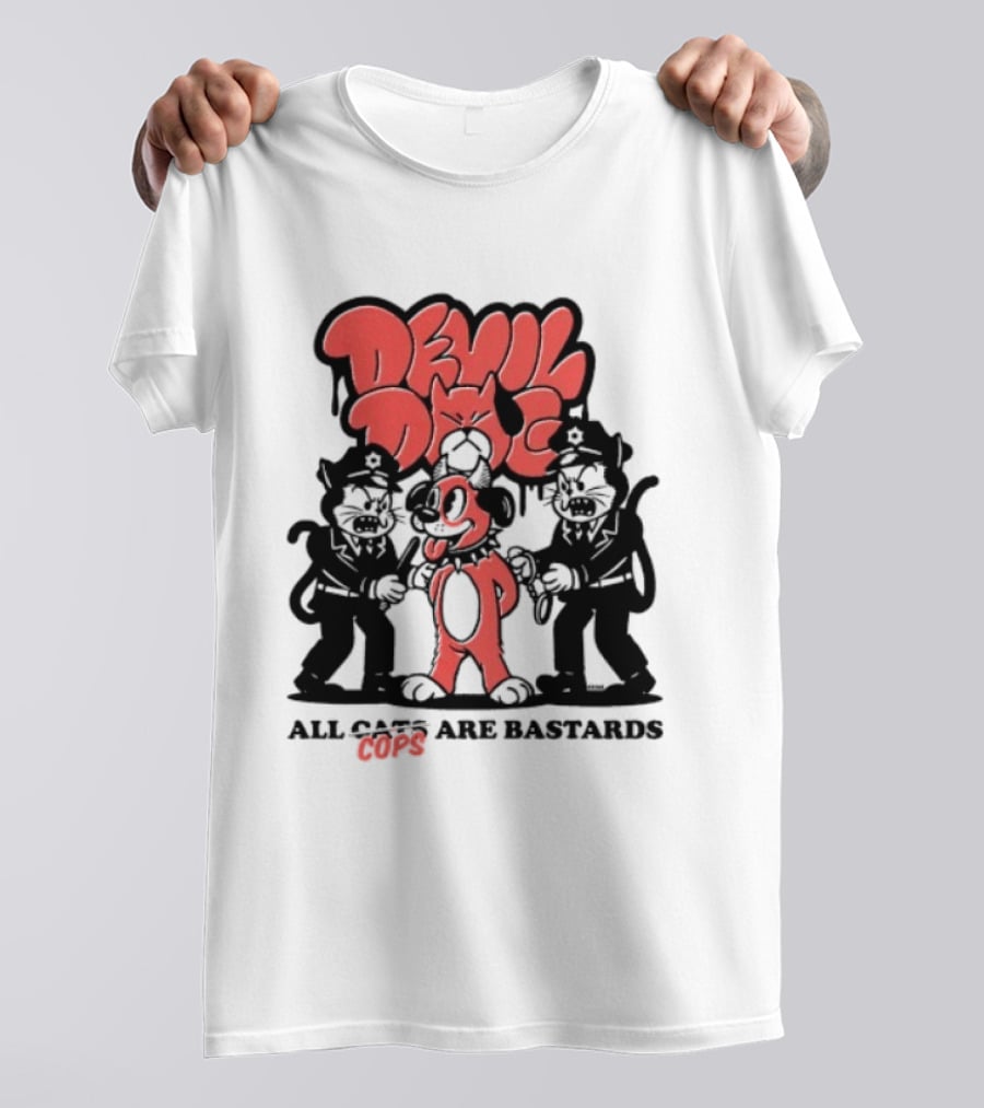 Devil Dog All Cats Are Bastards ACAB Bold Red Black T-Shirt