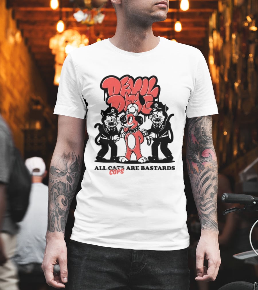 Devil Dog All Cats Are Bastards ACAB Bold Red Black T-Shirt