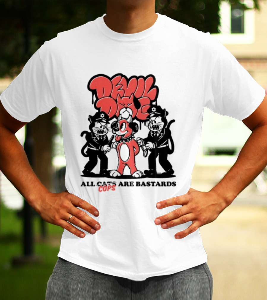 Devil Dog All Cats Are Bastards ACAB Bold Red Black T-Shirt