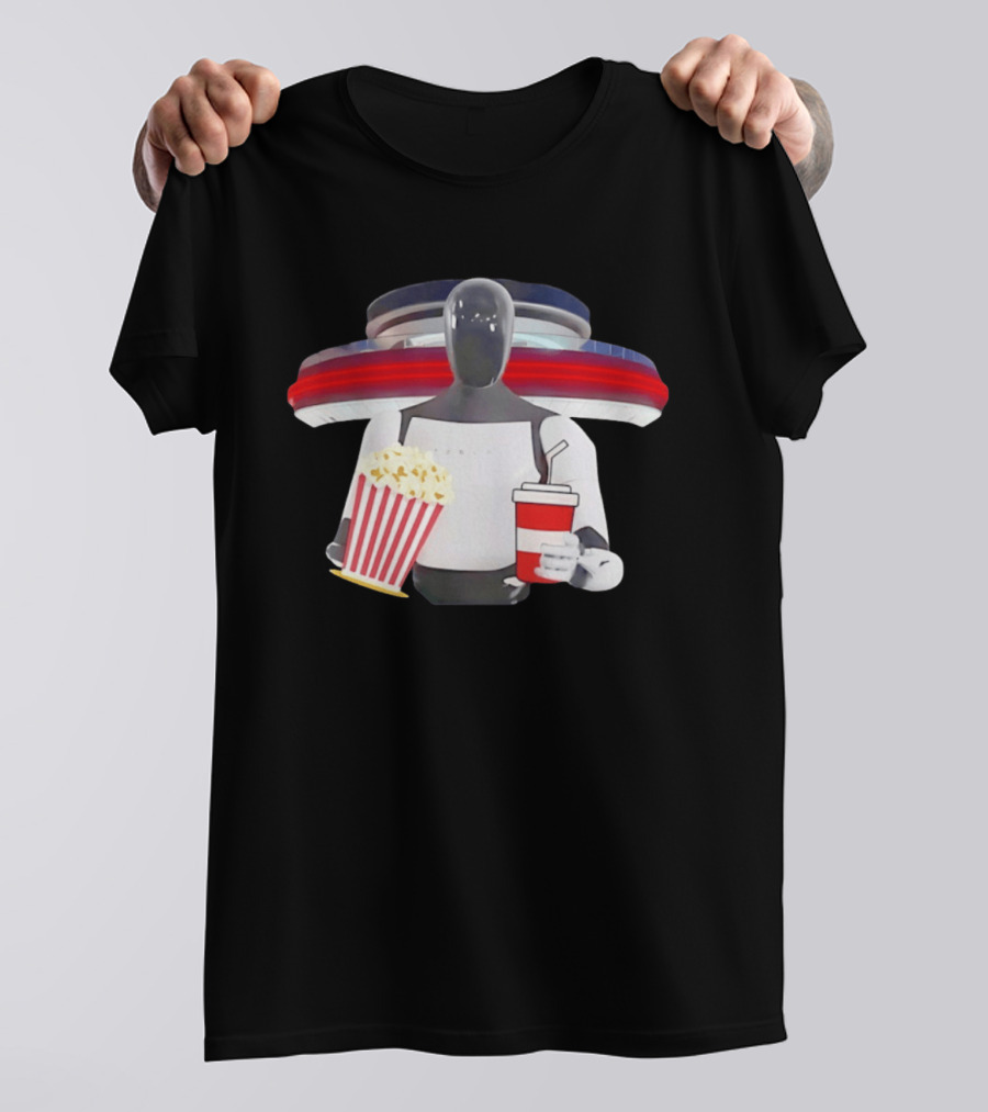 Tesla Robot With Popcorn And Drink At Retro Diner T-Shirt
